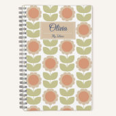  Mid-Century Pastel Pink Retro Floral Pattern Notitieboek (Voorkant)