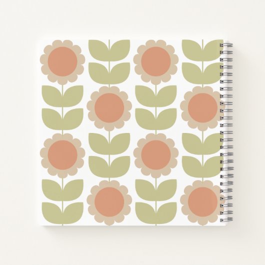  Mid-Century Pastel Pink Retro Floral Pattern Notitieboek (Achterkant)