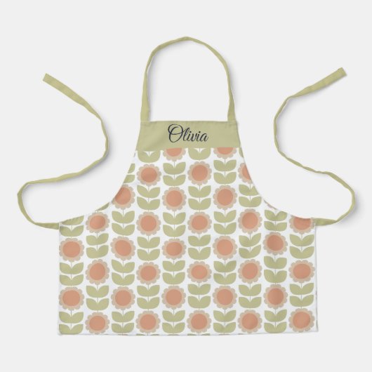  Mid-Century Pastel Pink Retro Floral Pattern Schort (Voorkant)