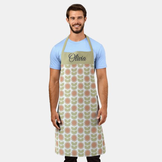  Mid-Century Pastel Pink Retro Floral Pattern Schort (Gedragen)