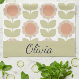  Mid-Century Pastel Pink Retro Floral Pattern Theedoek