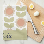  Mid-Century Pastel Pink Retro Floral Pattern Theedoek (Quarter Fold)