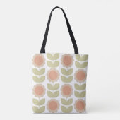  Mid-Century Pastel Pink Retro Floral Pattern Tote Bag (Achterkant)