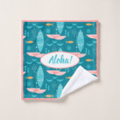 Mid Century Pink Catamaran - Blue Background Bad Handdoek (Wasdoekje)