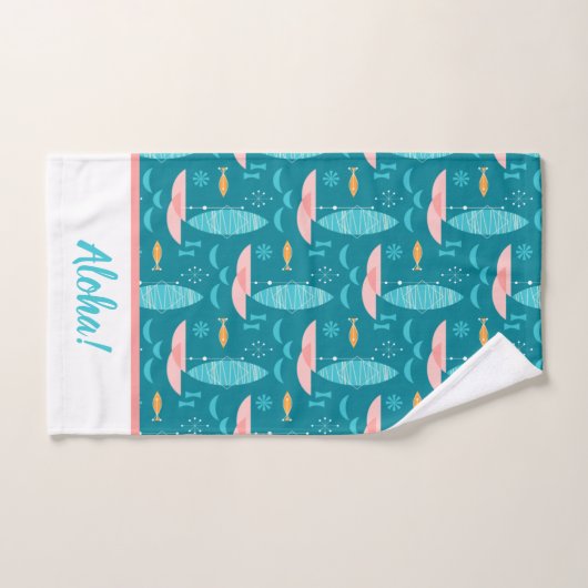 Mid Century Pink Catamaran - Blue Background Bad Handdoek (Handdoek)