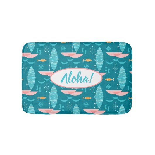 Mid Century Pink Catamaran - Blue Background Badmat (Voorkant)