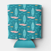 Mid Century Pink Catamaran - Blue Background Blikjeskoeler (Achterkant)