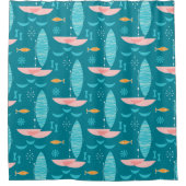 Mid Century Pink Catamaran - Blue Background Douchegordijn (Voorkant)