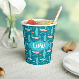 Mid Century Pink Catamaran - Blue Background Papieren Bekers