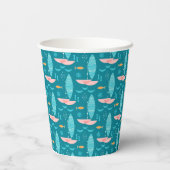 Mid Century Pink Catamaran - Blue Background Papieren Bekers (Achterkant)