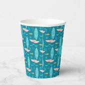 Mid Century Pink Catamaran - Blue Background Papieren Bekers (Rechts)