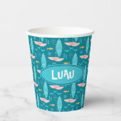 Mid Century Pink Catamaran - Blue Background Papieren Bekers (Voorkant)