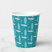 Mid Century Pink Catamaran - Blue Background Papieren Bekers (Voorkant)
