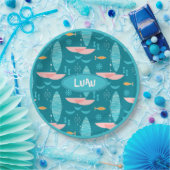 Mid Century Pink Catamaran - Blue Background Papieren Bordje (Feest)