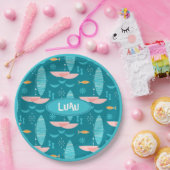 Mid Century Pink Catamaran - Blue Background Papieren Bordje (Feest)