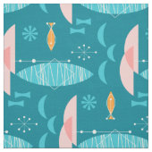 Mid Century Pink Catamaran - Blue Background Stof (Swatch)