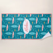 Mid Century Pink Catamaran - Blue Background Strandlaken (Voorkant)