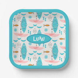 Mid Century Pink Catamaran Papieren Bordje