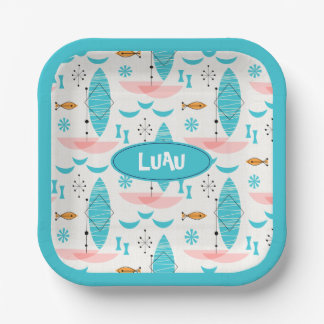 Mid Century Pink Catamaran Papieren Bordje