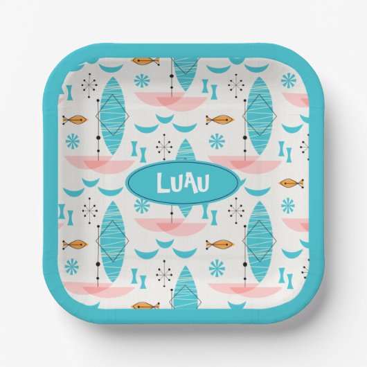 Mid Century Pink Catamaran Papieren Bordje (Voorkant)