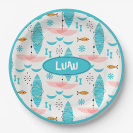 Mid Century Pink Catamaran Papieren Bordje