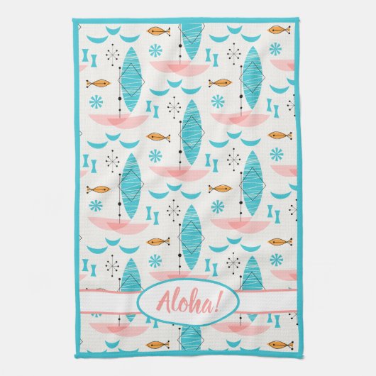 Mid Century Pink Catamaran Theedoek (Verticaal)