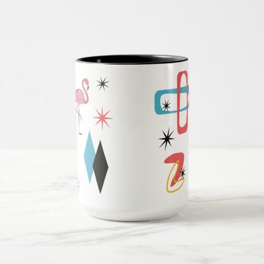 Mid Century Pink Flamingo Ovals Starburst Diamonds Mok (Midden)