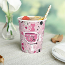 Mid Century Pink Heart Cats Verjaardag