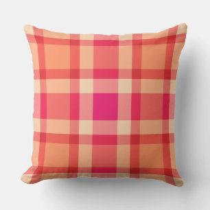 Mid-Century Plaid, Sinaasappel, Koraal en Fuchsia Kussen
