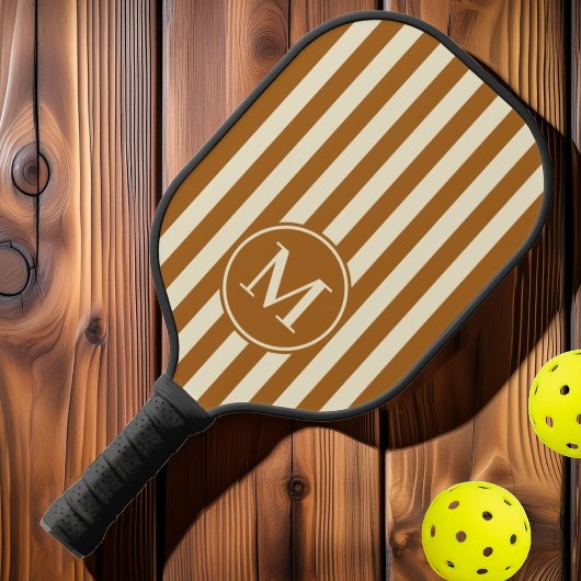 Mid-Century Polo Striping Burnt Sand Monogram Pickleball Paddle
