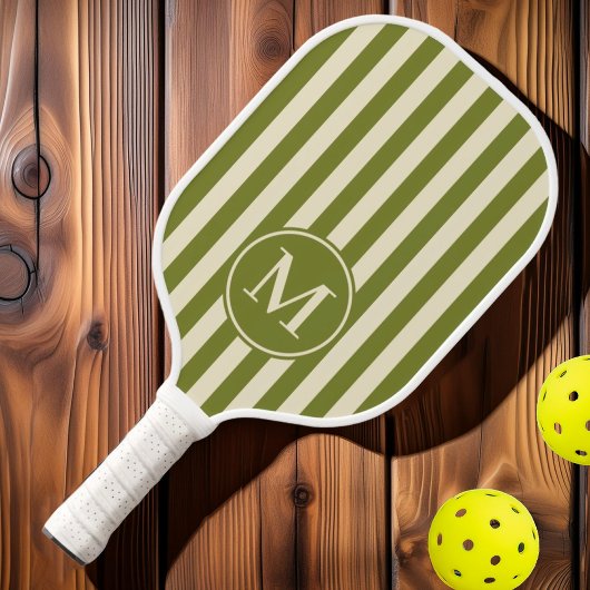 Mid-Century Polo Striping Willow Groen Monogram Pickleball Paddle