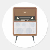 Mid Century  Radio Retro Muziekliefhebber Ronde Sticker (Voorkant)