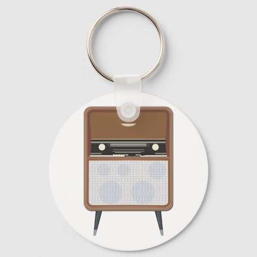 Mid Century  Radio Retro Muziekliefhebber Sleutelhanger (Voorkant)
