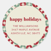 Mid Century Red Sage Green Vakantie Retouradres Ronde Sticker (Voorkant)