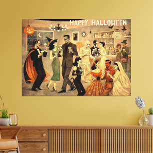 Mid Century Retro 40s Halloween Martini Feest Canvas Afdruk