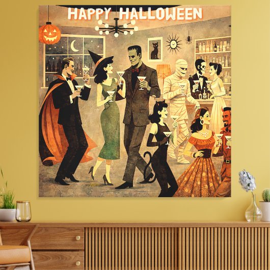 Mid Century Retro 40s Halloween Martini Feest Canvas Afdruk (Insitu (Woonkamer))