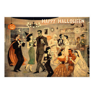Mid Century Retro 40s Halloween Martini Feest Foto Afdruk
