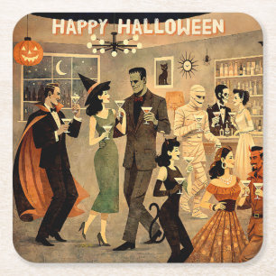 Mid Century Retro 40s Halloween Martini Feest Kartonnen Onderzetters