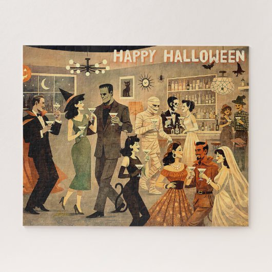 Mid Century Retro 40s Halloween Martini Feest Legpuzzel (Horizontaal)