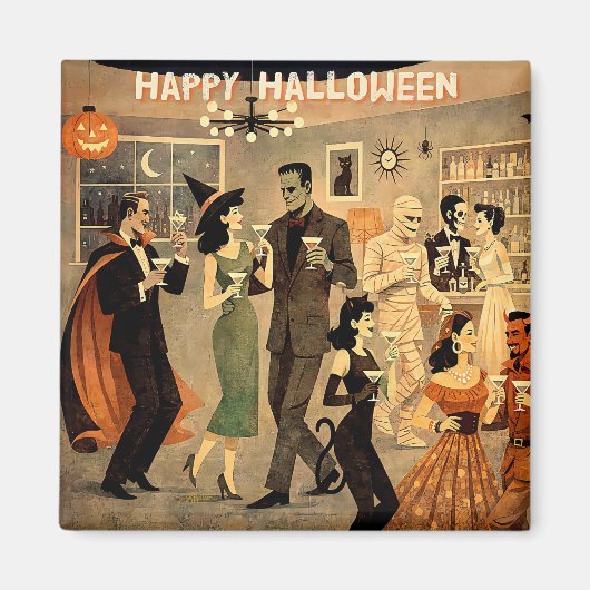 Mid Century Retro 40s Halloween Martini Feest Magneet (Voorkant)