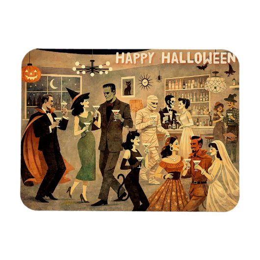 Mid Century Retro 40s Halloween Martini Feest Magneet (Horizontaal)