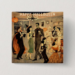 Mid Century Retro 40s Halloween Martini Feest Vierkante Button 5,1 Cm