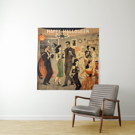 Mid Century Retro 40s Halloween Martini Feest Wandkleed (In situ)