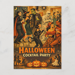 Mid Century Retro 50s Halloween Martini Feest Briefkaart