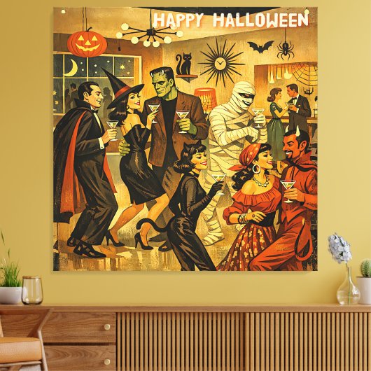 Mid Century Retro 50s Halloween Martini Feest Canvas Afdruk (Insitu (Woonkamer))