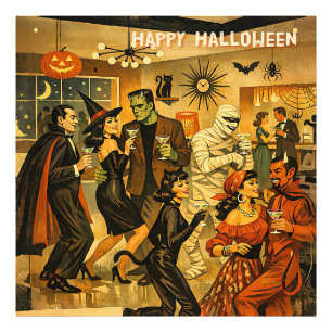 Mid Century Retro 50s Halloween Martini Feest Foto Afdruk