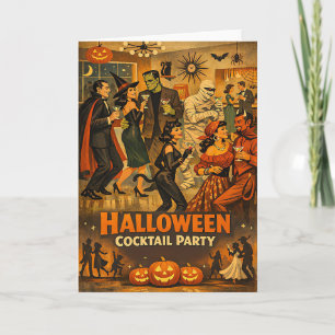 Mid Century Retro 50s Halloween Martini Feest Kaart