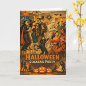 Mid Century Retro 50s Halloween Martini Feest Kaart (Gele Bloem)
