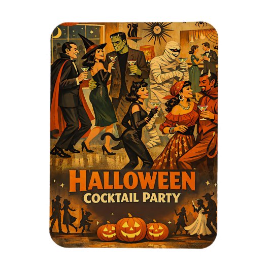 Mid Century Retro 50s Halloween Martini Feest Magneet (Verticaal)