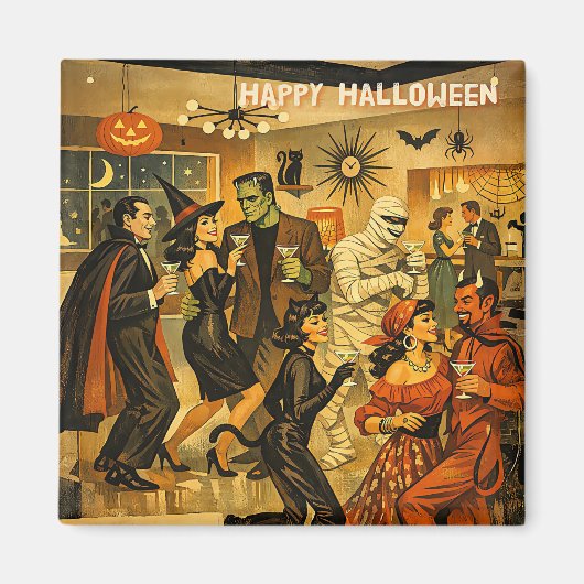 Mid Century Retro 50s Halloween Martini Feest Magneet (Voorkant)